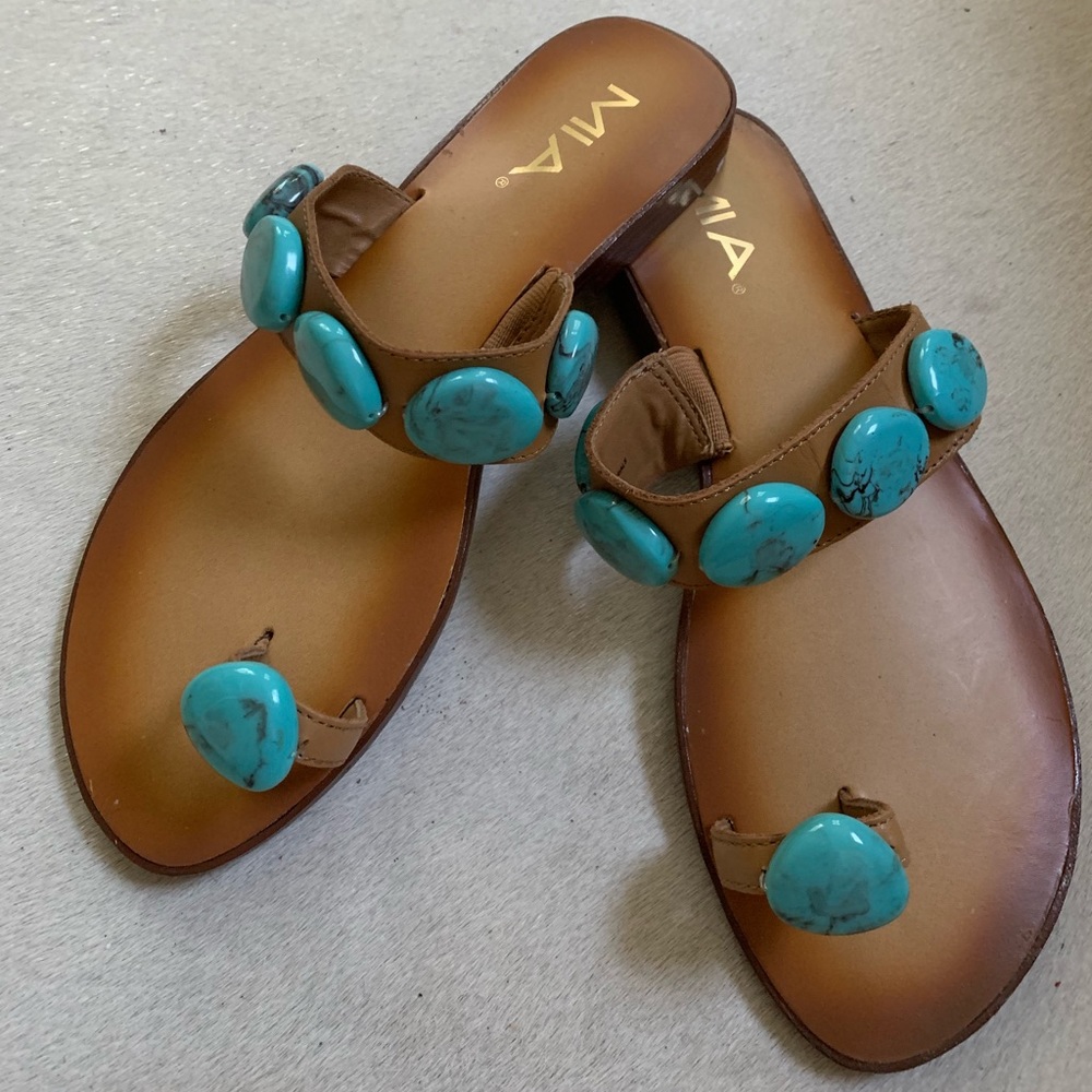 MIA: thing sandals with turquoise gems